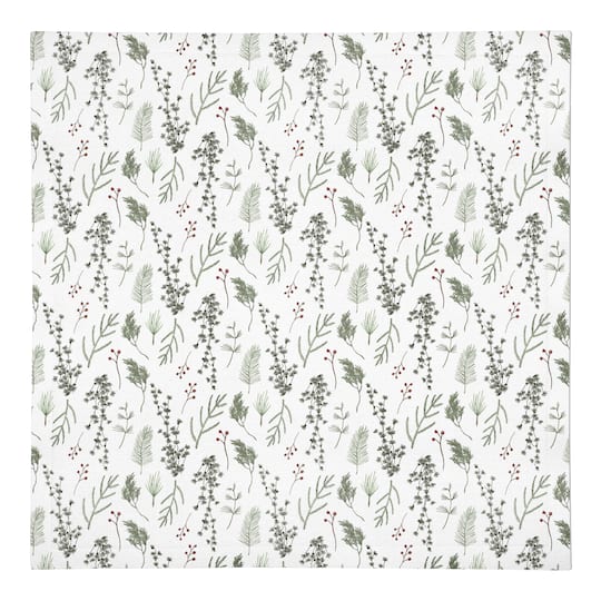 Pine Greenery on White Cotton Twill Napkin